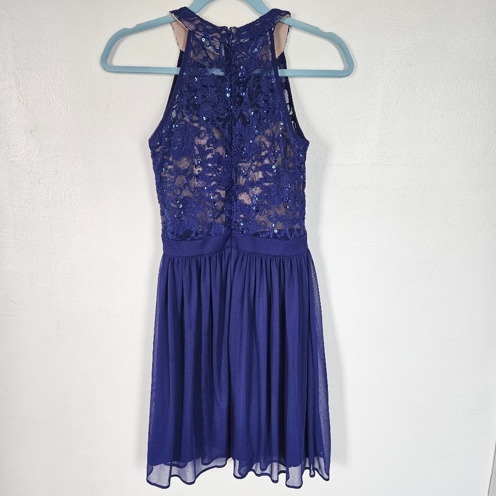 Royal Blue Lace Sequin Halter Neck Fit‎ Flare Dress Party Occasion size 3/4 - Picture 5 of 13